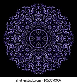 Round lace pattern for paisley , circle background with floral style. vector illustration. purple color