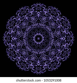 Round lace pattern for paisley , circle background with floral style. vector illustration. purple color