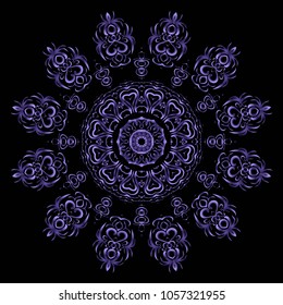 Round lace pattern for paisley , circle background with floral style. vector illustration. purple color