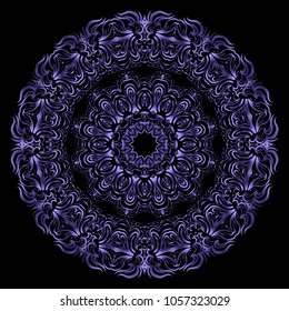 Round lace pattern for paisley , circle background with floral style. vector illustration. purple color