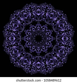 Round lace pattern for paisley , circle background with floral style. vector illustration. purple color