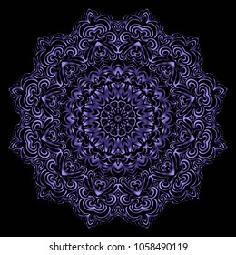 Round lace pattern for paisley , circle background with floral style. vector illustration. purple color