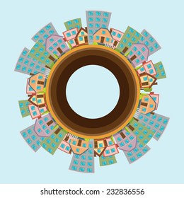Round landscape city background. Vector