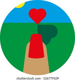 Round landscape icon. Flat style illustration. 
