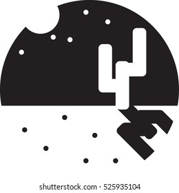 Round landscapes icon. Flat style illustration. Cactus in the night desert   