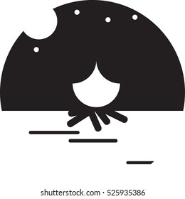 Round landscapes icon. Flat style illustration. Fire at night