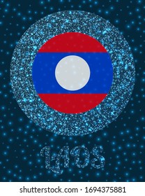 Round Laos badge. Flag of Laos in glowing network mesh style. Country network logo. Creative vector illustration.
