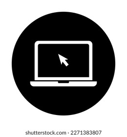 Round laptop icon and mouse pointer icon. Vector.