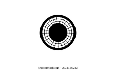Round Laundry Basket top view, black isolated silhouette