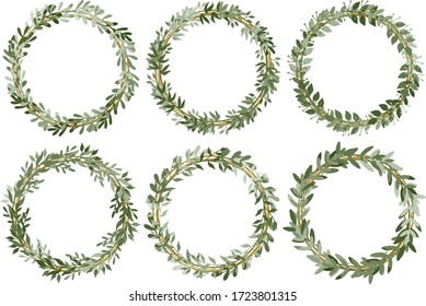 Round laurel wreaths, set of green wreaths