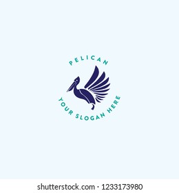 Round layout vector logo design with a pelican