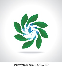 round of leaf with hand save nature idea