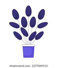 Round leaf houseplant 2D linear cartoon object. Pilea peperomioides potted plant isolated line vector element white background. Round tropical foliage. Chinese money plant color flat spot illustration