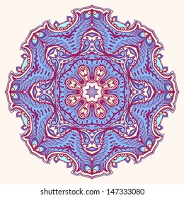 round leaf purple blue abstract pattern on a beige background 