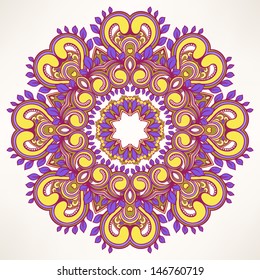 round leaf purple yellow abstract pattern on a beige background 