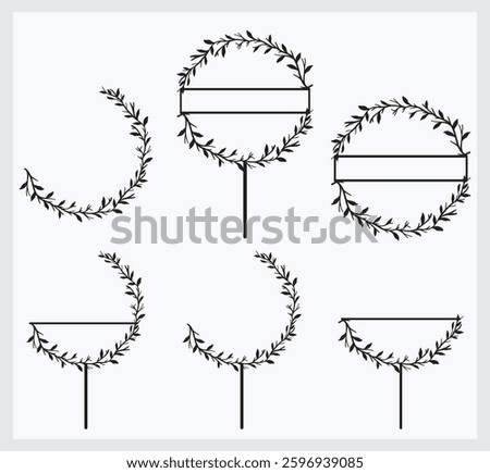 round leaves branch border cake toppers