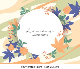 Round leaves frame, Autumn design background. Vector Illustration. 
