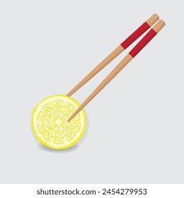 Round lemon slice with chopsticks