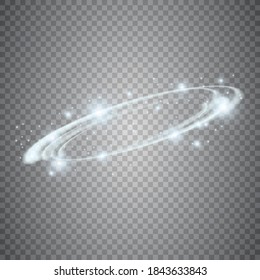 Efecto de luz transparente de la lente redonda. Chispa abstracta. Borde de elipse. Impacto brillante. Línea de rotación brillante. El elemento energético. Un rastro de un anillo brillante. Marco brillante redondo. Círculo de vectores