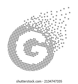 Round letter G fast pixel dots. Pixel art with letter G. Integrative pixel movement. Creative dissolved and dispersed moving dot art. Modern icon creative ports. Vector logo design.
