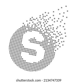 Letra redonda S puntos de píxeles rápidos. Arte de píxeles con letra S. Movimiento de píxeles integradores. Creativo arte de punto disuelto y disperso en movimiento. Diseño del logotipo del vector.