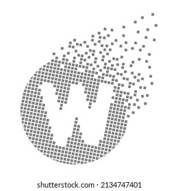 Round letter W fast pixel dots. Pixel art with letter W. Integrative pixel movement. Creative dissolved and dispersed moving dot art. Modern icon creative ports. Vector logo design.