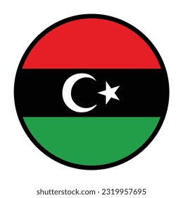 Round Libya flag, flat vector logo icon. Simple vector button flag of Libya. 