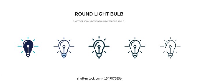 round light bulb icon in different style vector illustration. two colored and black round light bulb vector icons designed in filled, outline, line and stroke style can be used for web, mobile, ui