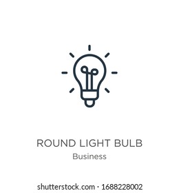 Round light bulb icon. Thin linear round light bulb outline icon isolated on white background from business collection. Line vector sign, symbol for web and mobile