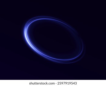 Round light frame. Abstract light lines of movement and speed. Glowing circle. Vector graphics. Ring movement effect on dark background.