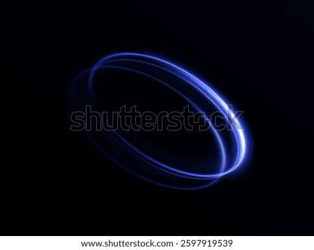 Round light frame. Abstract light lines of movement and speed. Glowing circle. Vector graphics. Ring movement effect on dark background.