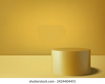 Redondo pedestal amarillo claro con sombra, escena realista del podio sobre fondo abstracto