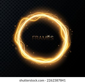 Round lightning frames. Power energy sphere surrounded electrical lightnings vector background