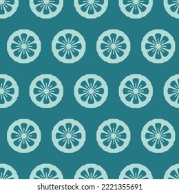 Round lime flower seamless pattern, simple green emerald flat background, vector illustration