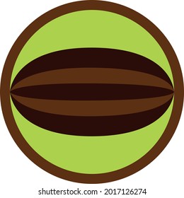 Round lime green Chocolate candy with outer brown border and humbug striped oval decoration in centre. Layered confectionary SVG svg