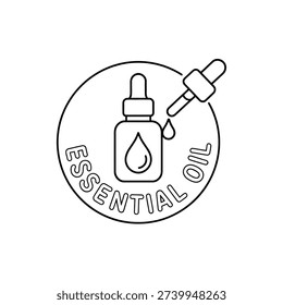 Round line art stamp featuring pipette bottle and text mark