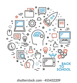 Round line concept for back to school. Vector linear symbol. Open path.