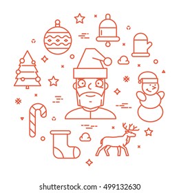 Round line concept for Christmas. Linear banner.