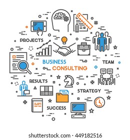 Round Line Concept For Consulting. Vector Linear Symbol For Business Consultation. Open Path.