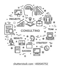 Round line concept for consulting. Vector linear symbol for business consultation. Open path.