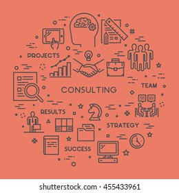 Round line concept for consulting. Vector linear symbol for business consultation. Open path.