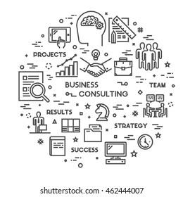 Round line concept for consulting. Vector linear symbol for business consultation. Open path.