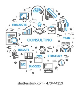 Round line concept for consulting. Vector linear symbol for business consultation. Open path.