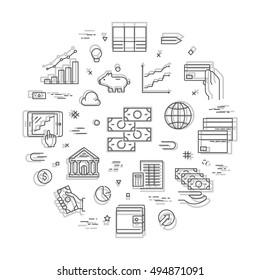 Round line concept for finance. Vector linear symbol for finance. Open path.