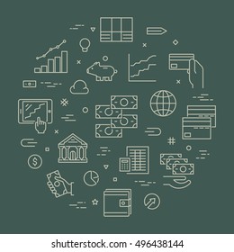 Round line concept for finance. Vector linear symbol for finance. Open path.