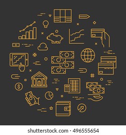 Round line concept for finance. Vector linear symbol for finance. Open path.
