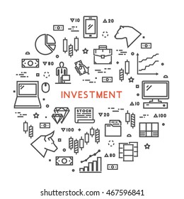Round line concept for investment. Vector linear symbol for online investment. Open path.