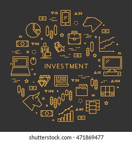 Round line concept for investment. Vector linear symbol for online investment. Open path.