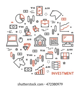 Round line concept for investment. Vector linear symbol for online investment. Open path.