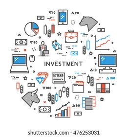 Round line concept for investment. Vector linear symbol for online investment. Open path.